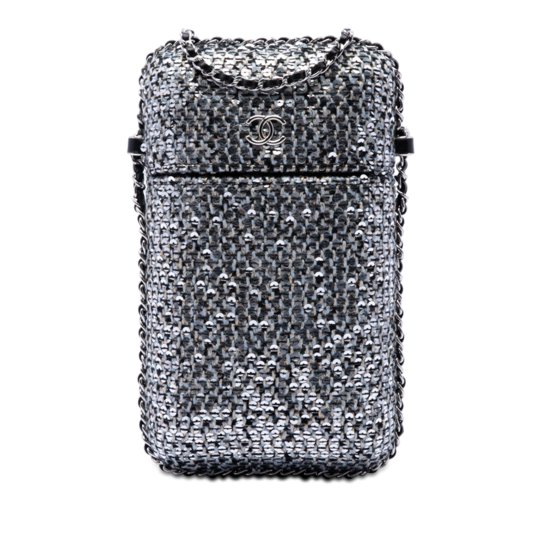 Chanel CC Tweed et Sequins Sac rond à chaîne Phone Holder