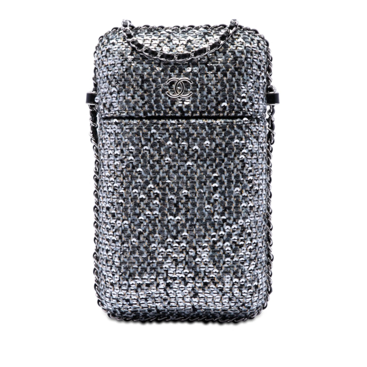 Chanel CC Tweed et Sequins Sac rond à chaîne Phone Holder