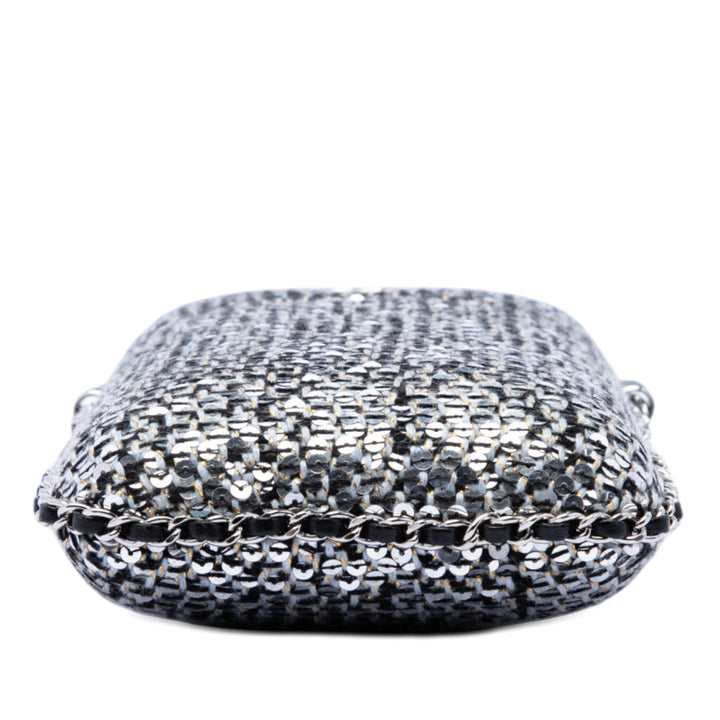 Chanel CC Tweed et Sequins Sac rond à chaîne Phone Holder