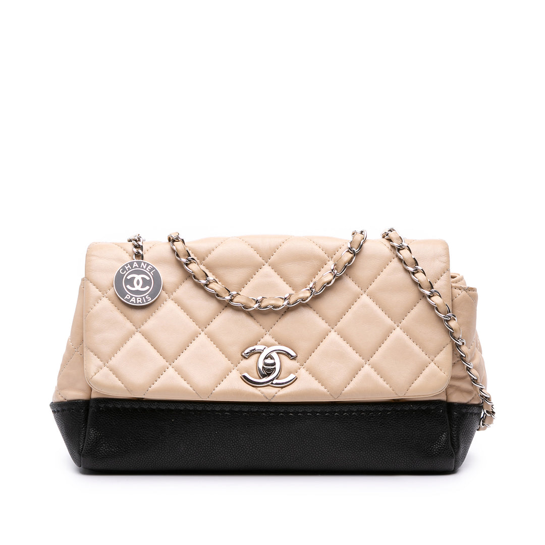 CC Bicolor Quilted Calfskin and Caviar Single Flap Brown - Gaby Paris