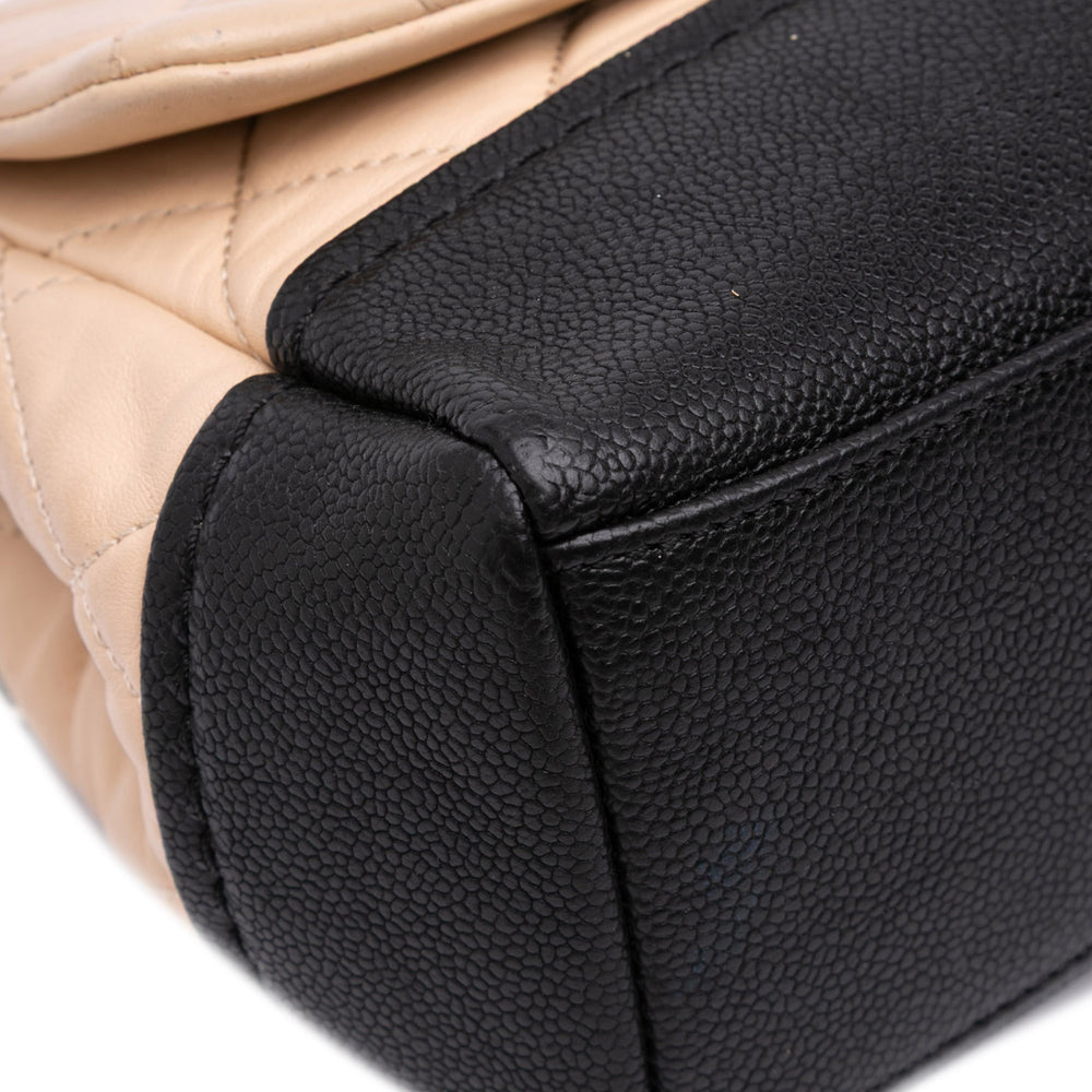 CC Bicolor Quilted Calfskin and Caviar Single Flap Brown - Gaby Paris