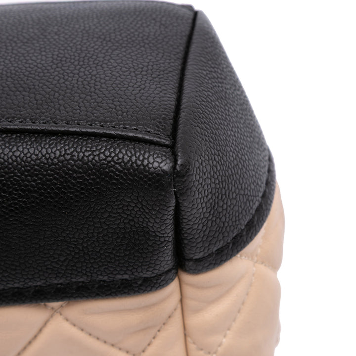 CC Bicolor Quilted Calfskin and Caviar Single Flap Brown - Gaby Paris