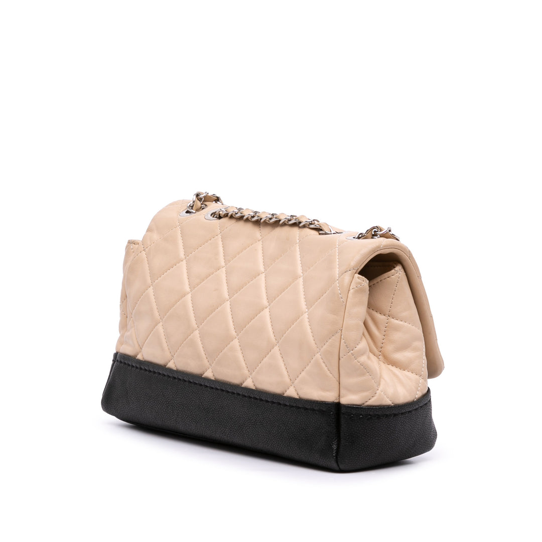 CC Bicolor Quilted Calfskin and Caviar Single Flap Brown - Gaby Paris