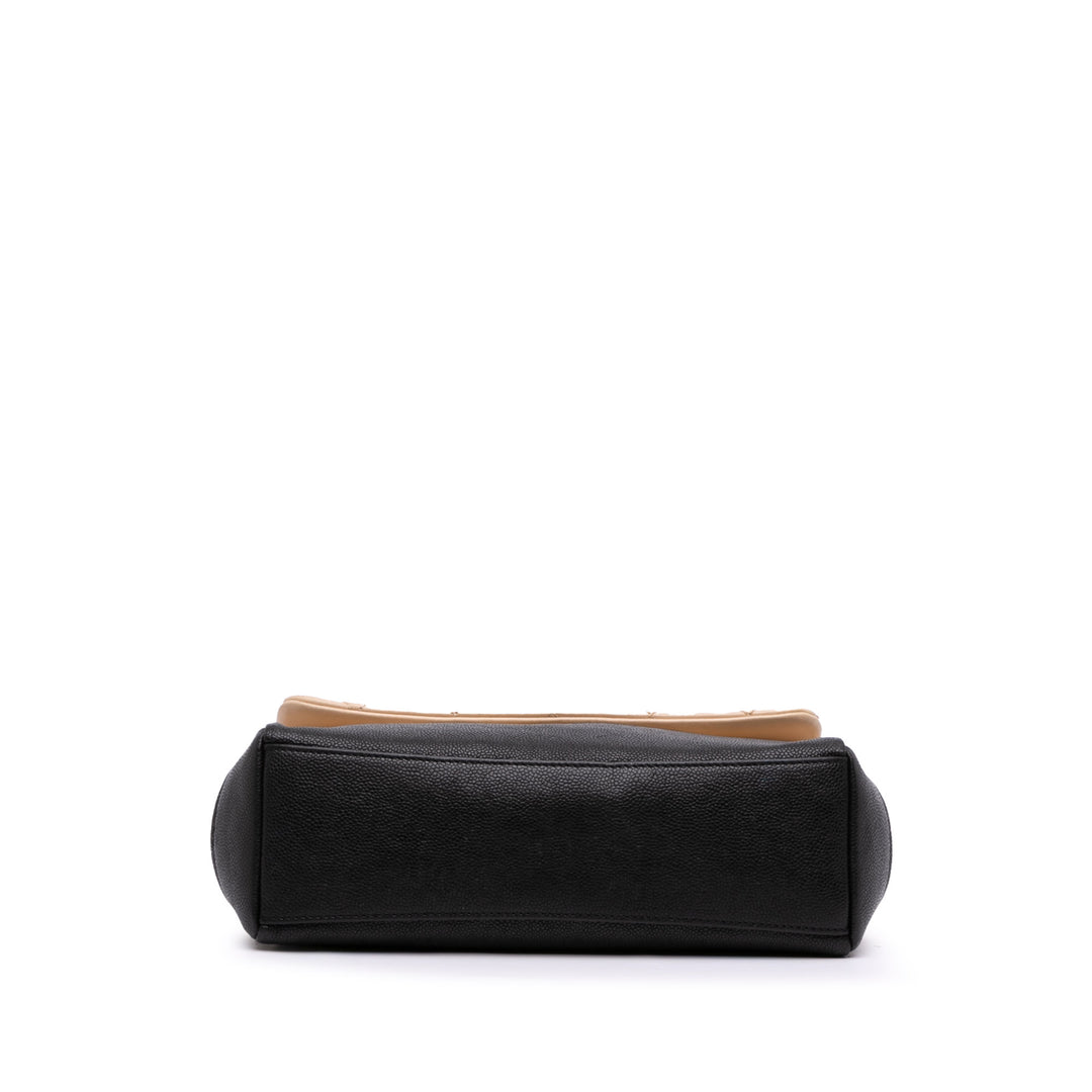 CC Bicolor Quilted Calfskin and Caviar Single Flap Brown - Gaby Paris