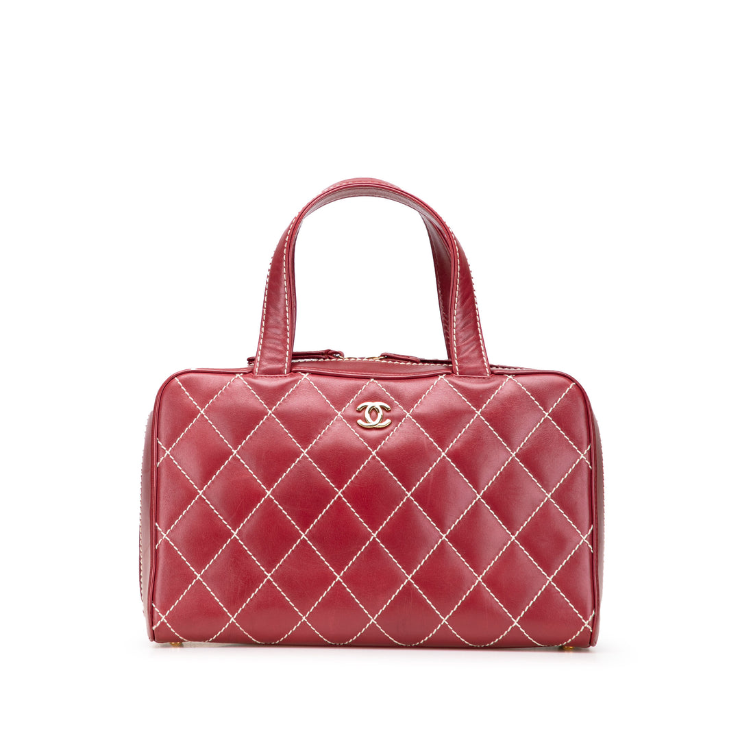 CC Lambskin Wild Stitch Handbag Red - Gaby Paris