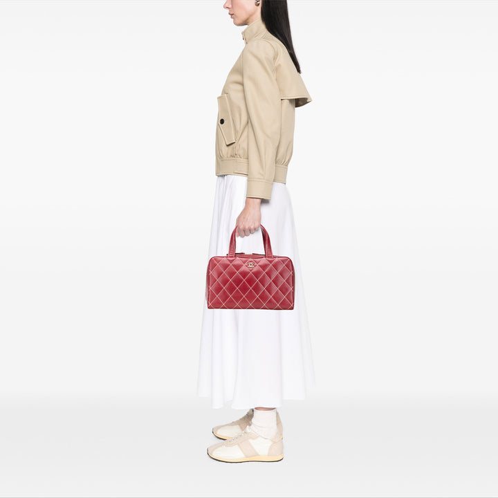 CC Lambskin Wild Stitch Handbag Red - Gaby Paris
