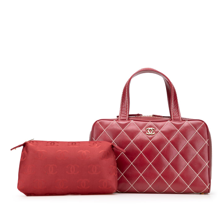 CC Lambskin Wild Stitch Handbag Red - Gaby Paris