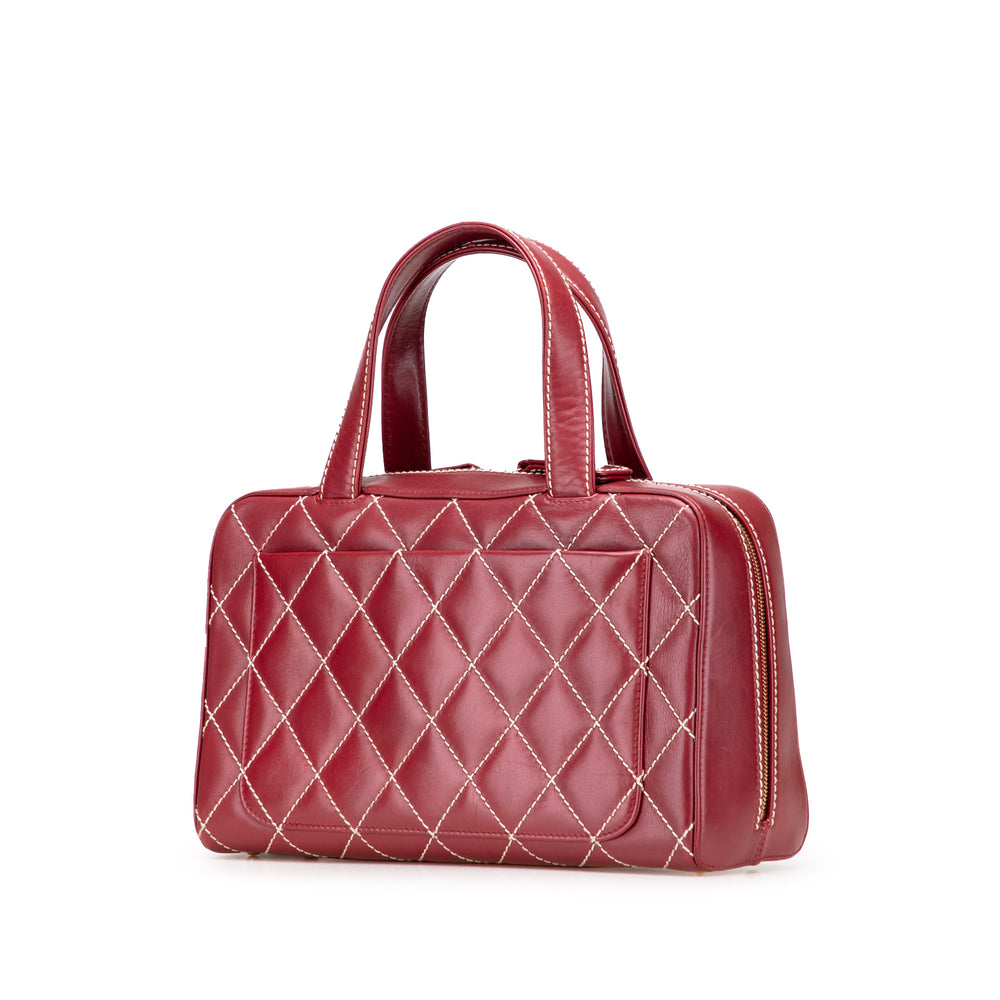 CC Lambskin Wild Stitch Handbag Red - Gaby Paris