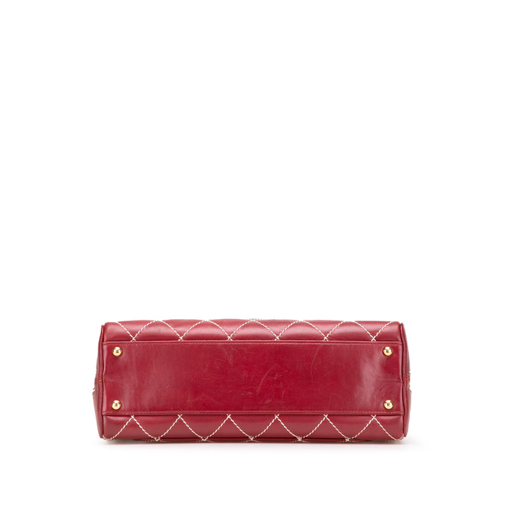 CC Lambskin Wild Stitch Handbag Red - Gaby Paris
