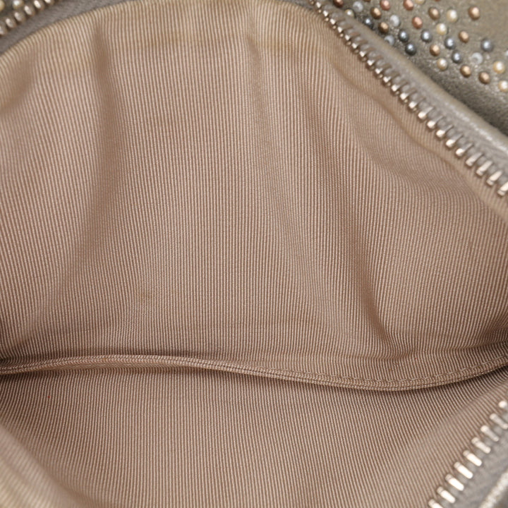 CC Iridescent and Studded Calfskin Flap Clutch on Chain Silver - Gaby Paris