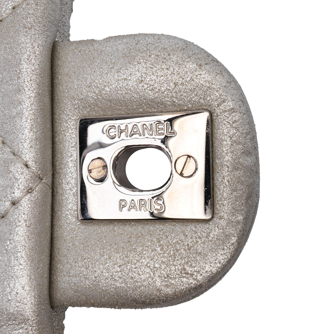 CC Iridescent and Studded Calfskin Flap Clutch on Chain Silver - Gaby Paris