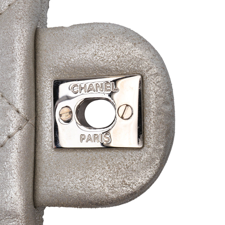 CC Iridescent and Studded Calfskin Flap Clutch on Chain Silver - Gaby Paris
