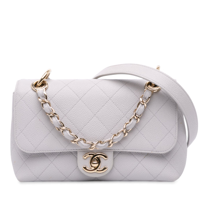 Chanel Small Stitched Caviar City Walk Flap Blanc