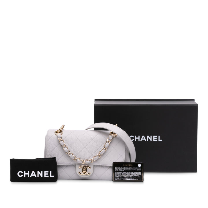 Chanel Small Stitched Caviar City Walk Flap Blanc