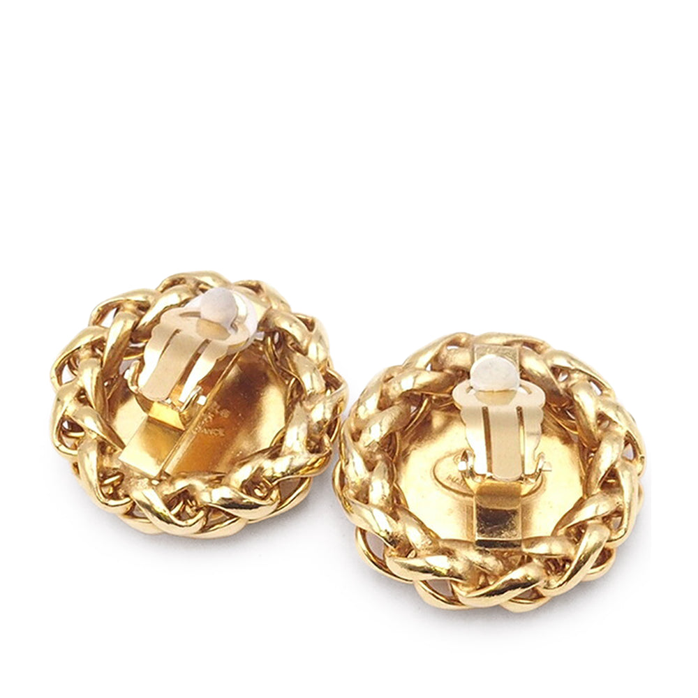 Gold Plated CC Wheat Medallion Clip On Earrings Gold - Gaby Paris