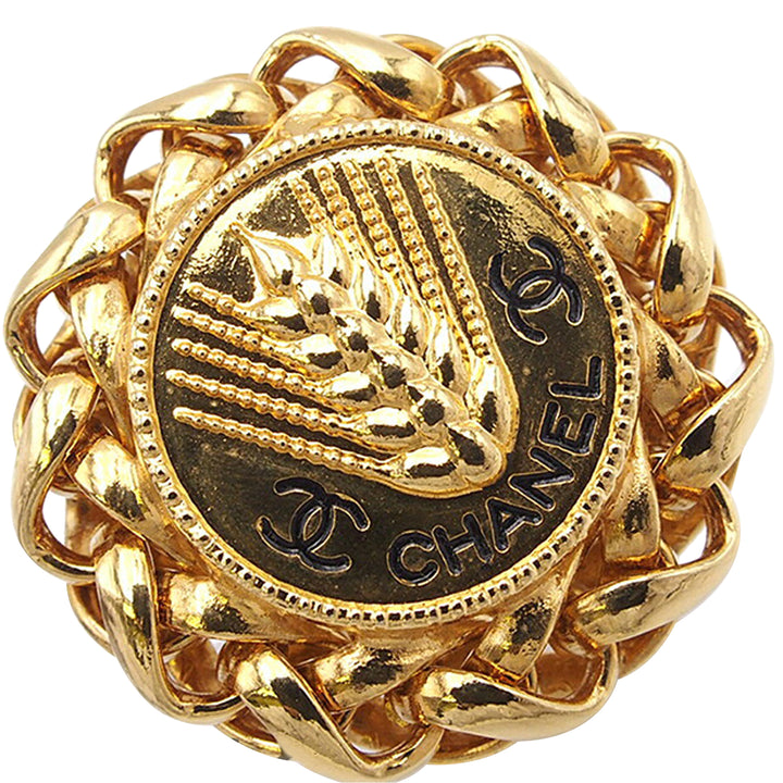 Gold Plated CC Wheat Medallion Clip On Earrings Gold - Gaby Paris