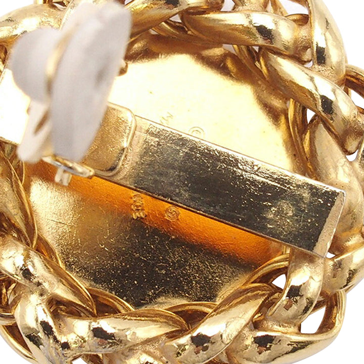 Gold Plated CC Wheat Medallion Clip On Earrings Gold - Gaby Paris