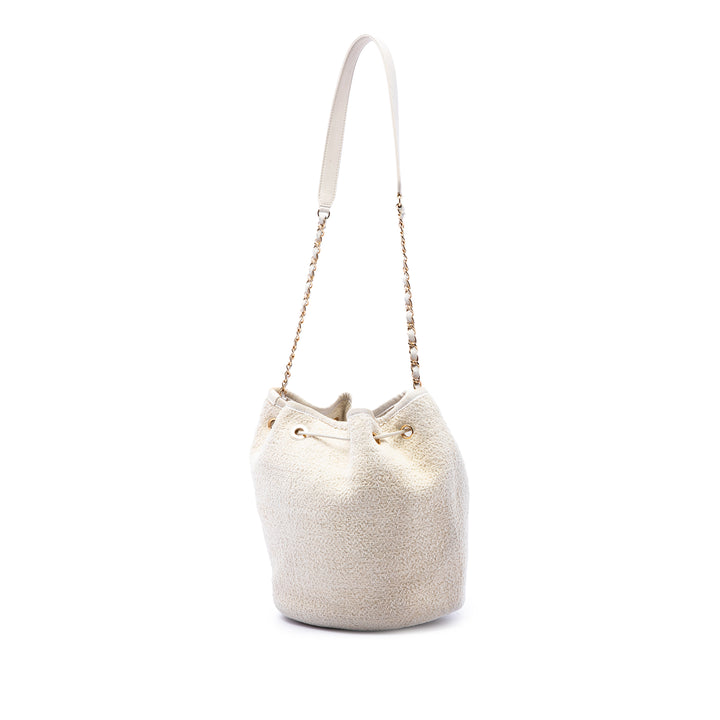 Chanel Deauville Sac à cordon seau Petit Tweed Blanc – vue 2 – GABY PARIS