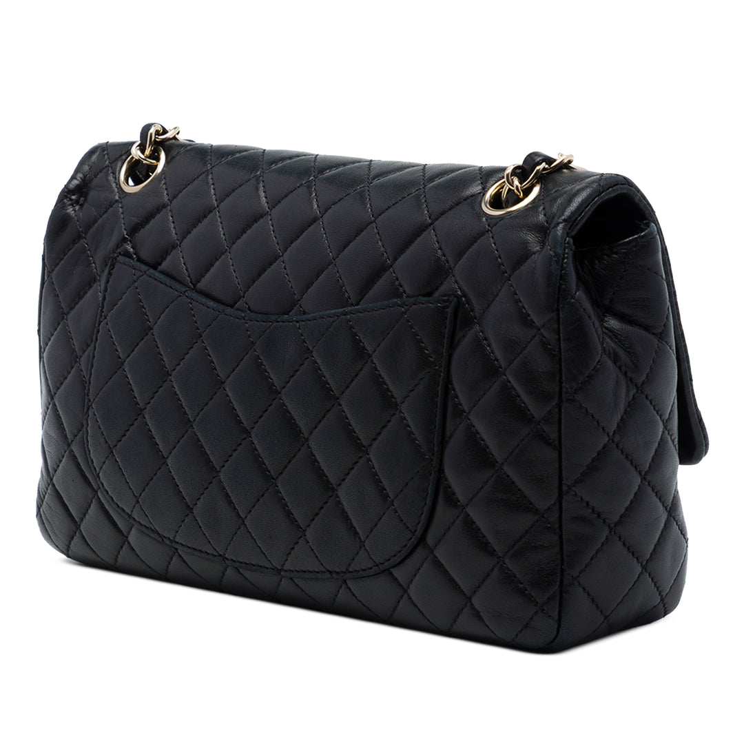 Chanel Classic Valentines Heart Charms Rabat simple Moyen Cuir d'agneau Noir