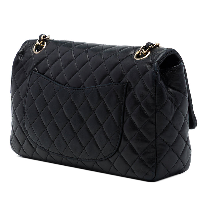 Chanel Classic Valentines Heart Charms Rabat simple Moyen Cuir d'agneau Noir