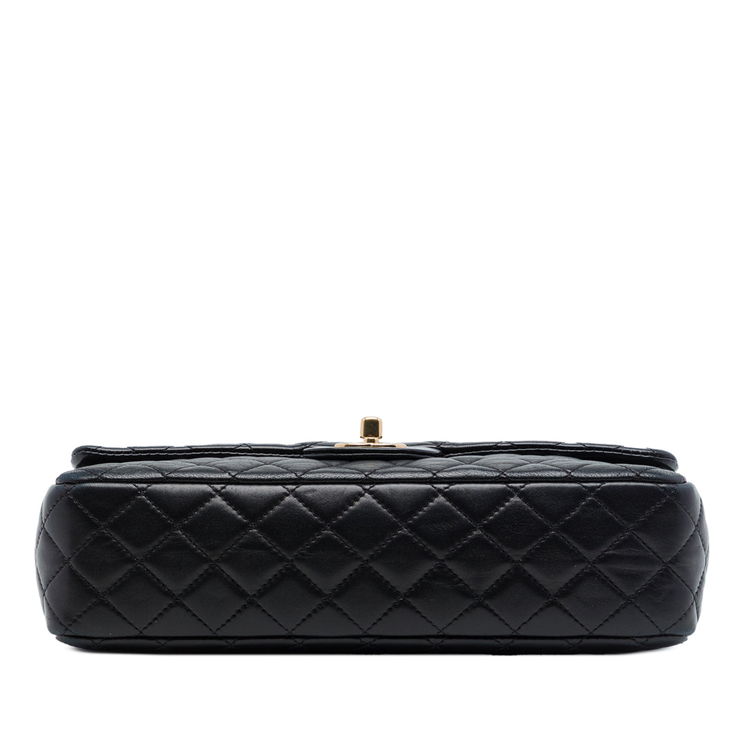 Chanel Classic Valentines Heart Charms Rabat simple Moyen Cuir d'agneau Noir