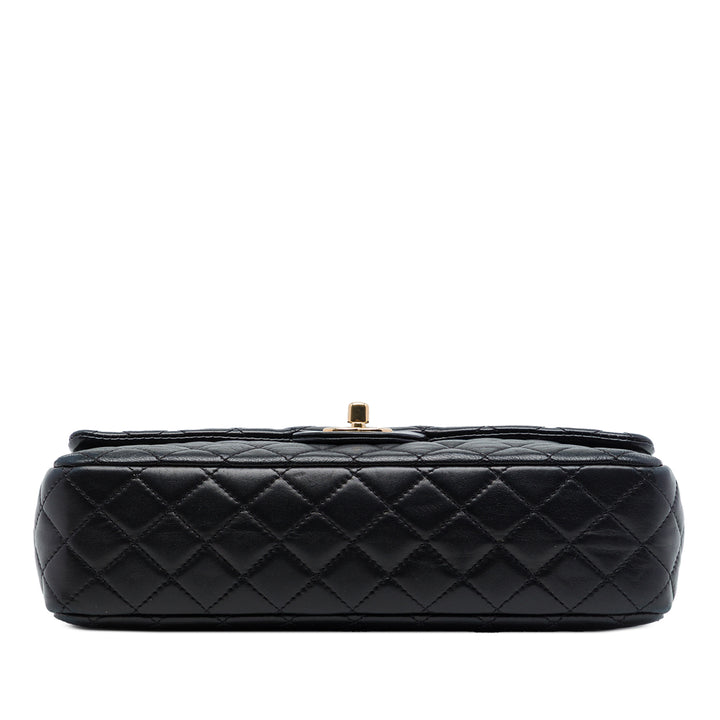 Chanel Classic Valentines Heart Charms Rabat simple Moyen Cuir d'agneau Noir