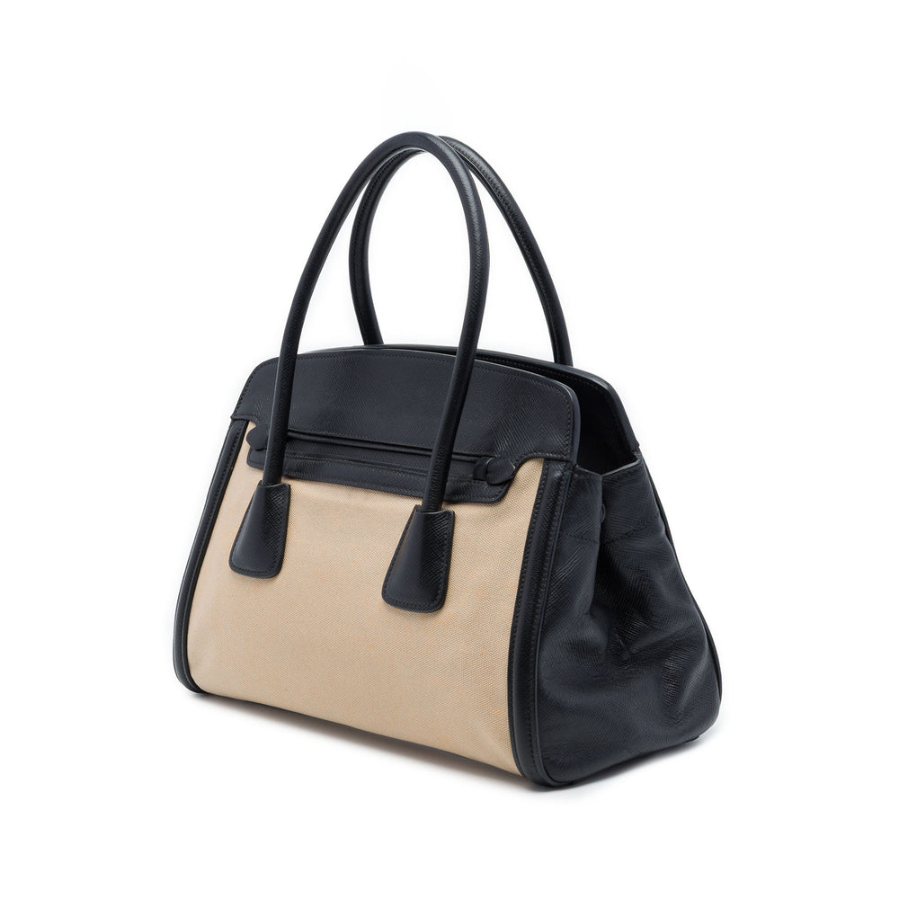 Prada Sac à main Bicolore à finitions Saffiano Beige – vue 2 – GABY PARIS