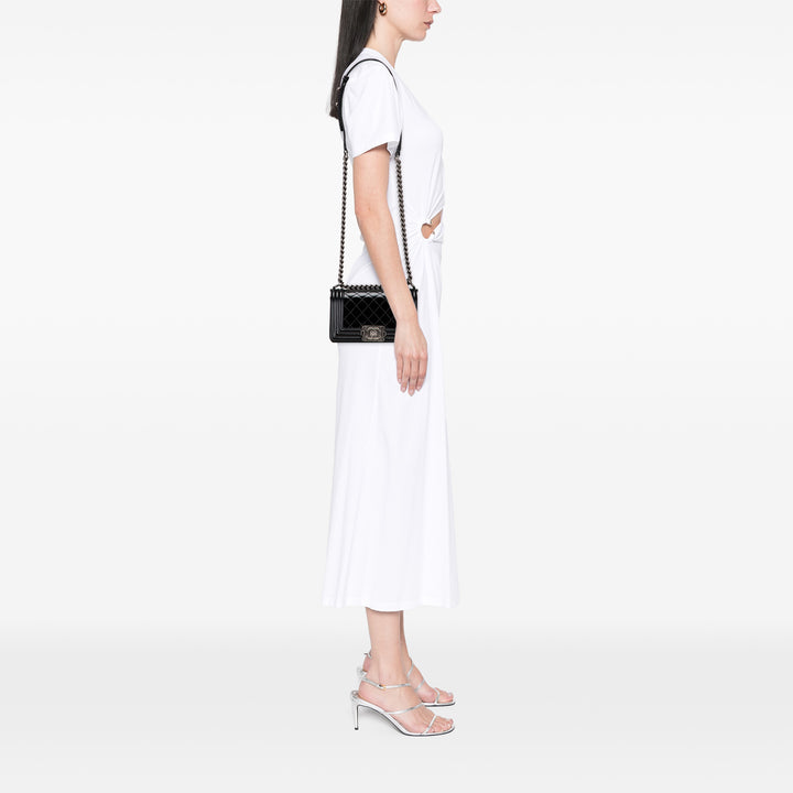 Chanel Small Quilted Cuir verni Boy Flap Noir