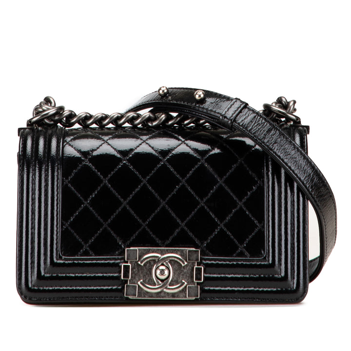 Chanel Small Quilted Cuir verni Boy Flap Noir