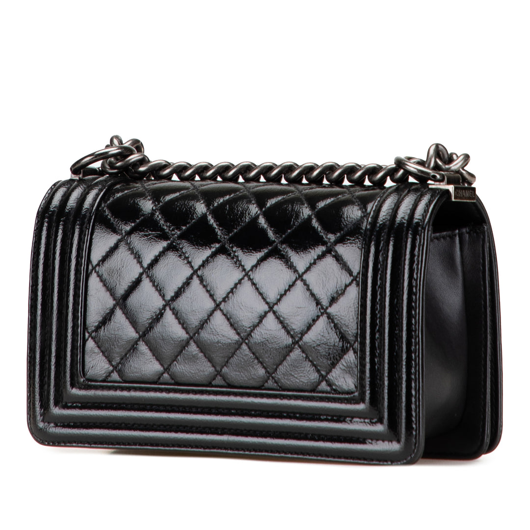 Chanel Small Quilted Cuir verni Boy Flap Noir