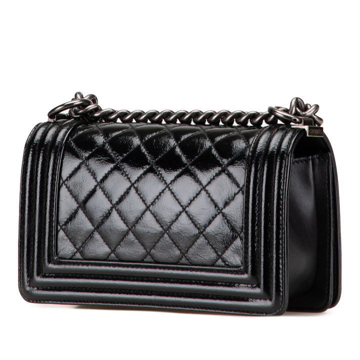 Chanel Small Quilted Cuir verni Boy Flap Noir