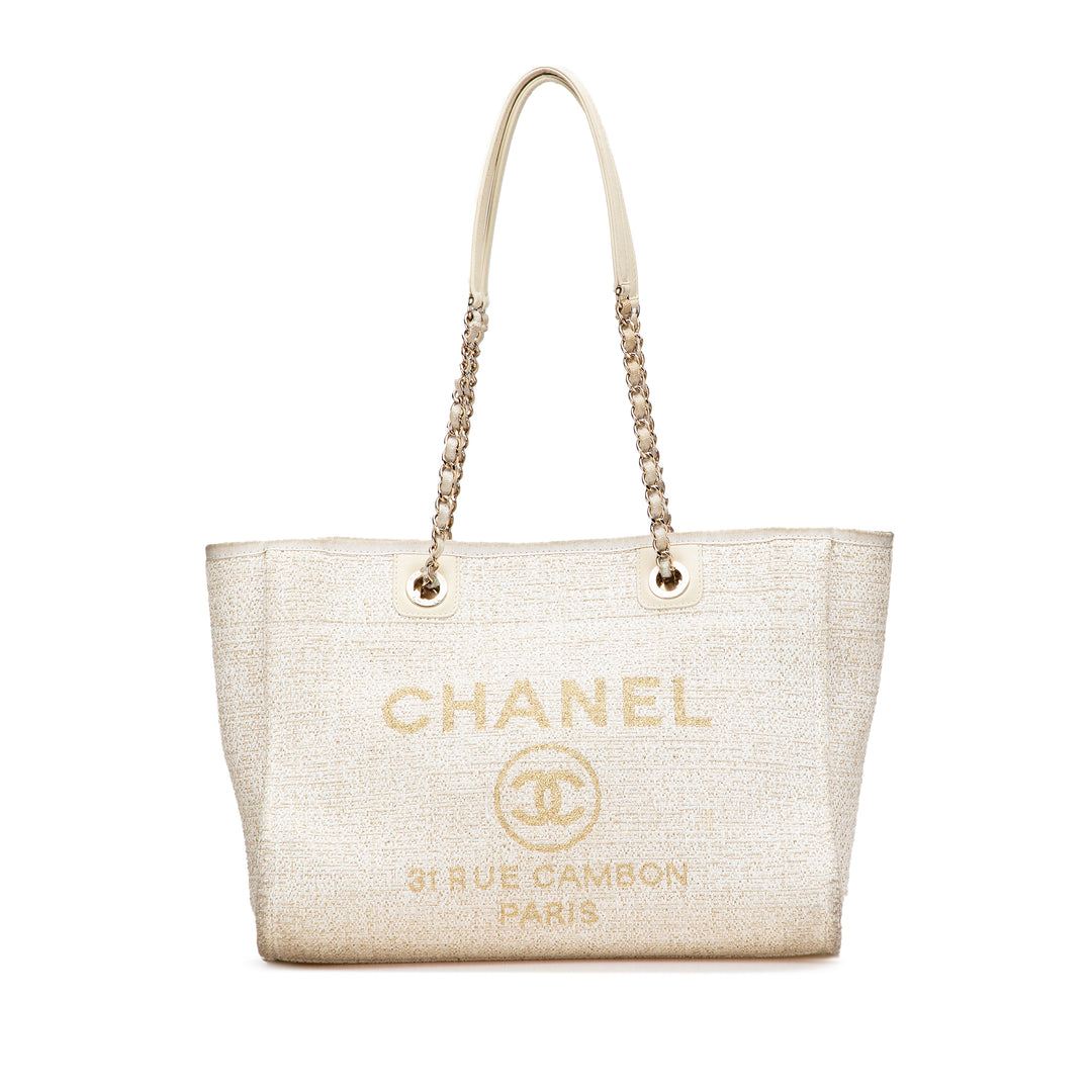 Small Lurex Boucle Deauville Tote White - Gaby Paris