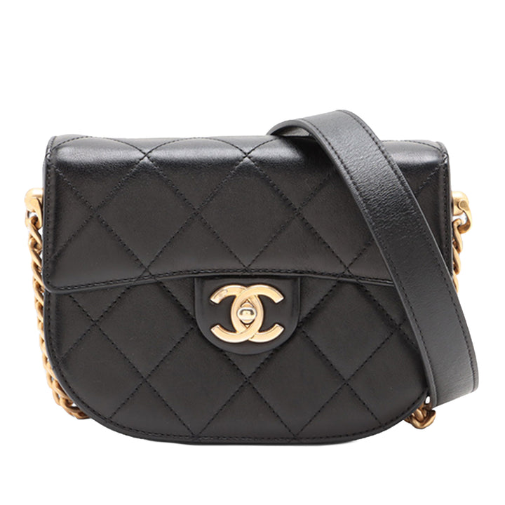 Chanel Mini CC Matelassé Cuir de veau Rond Moon Messenger à rabat
