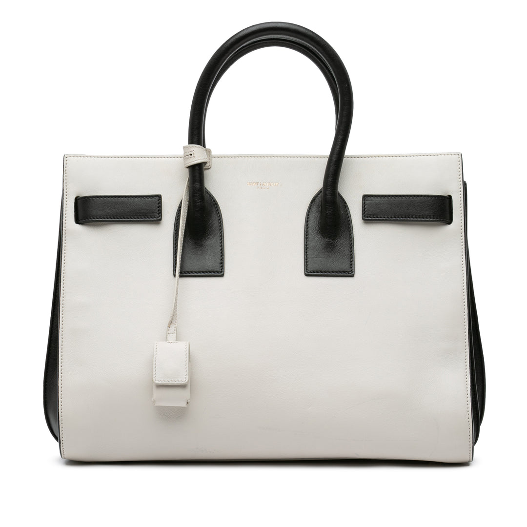 Small Bicolor Leather Sac de Jour Satchel White - Gaby Paris
