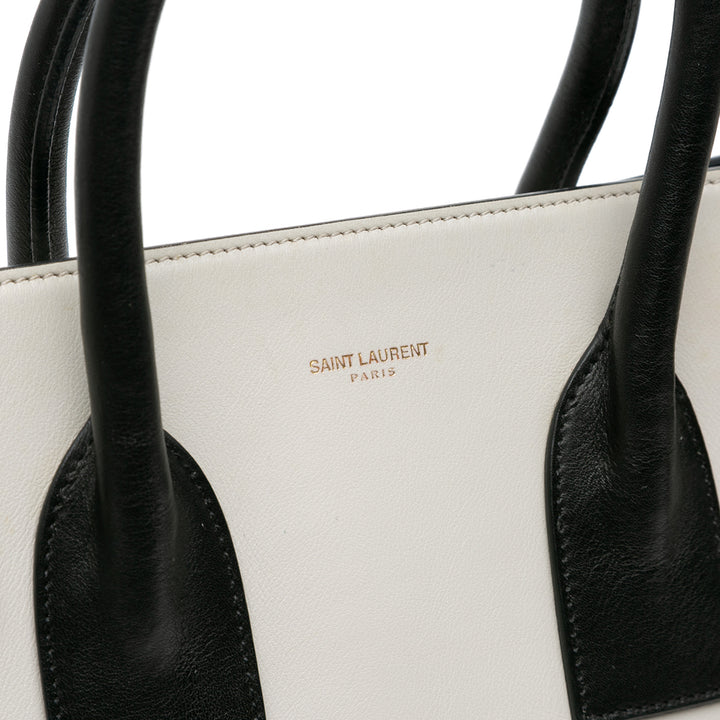 Small Bicolor Leather Sac de Jour Satchel White - Gaby Paris