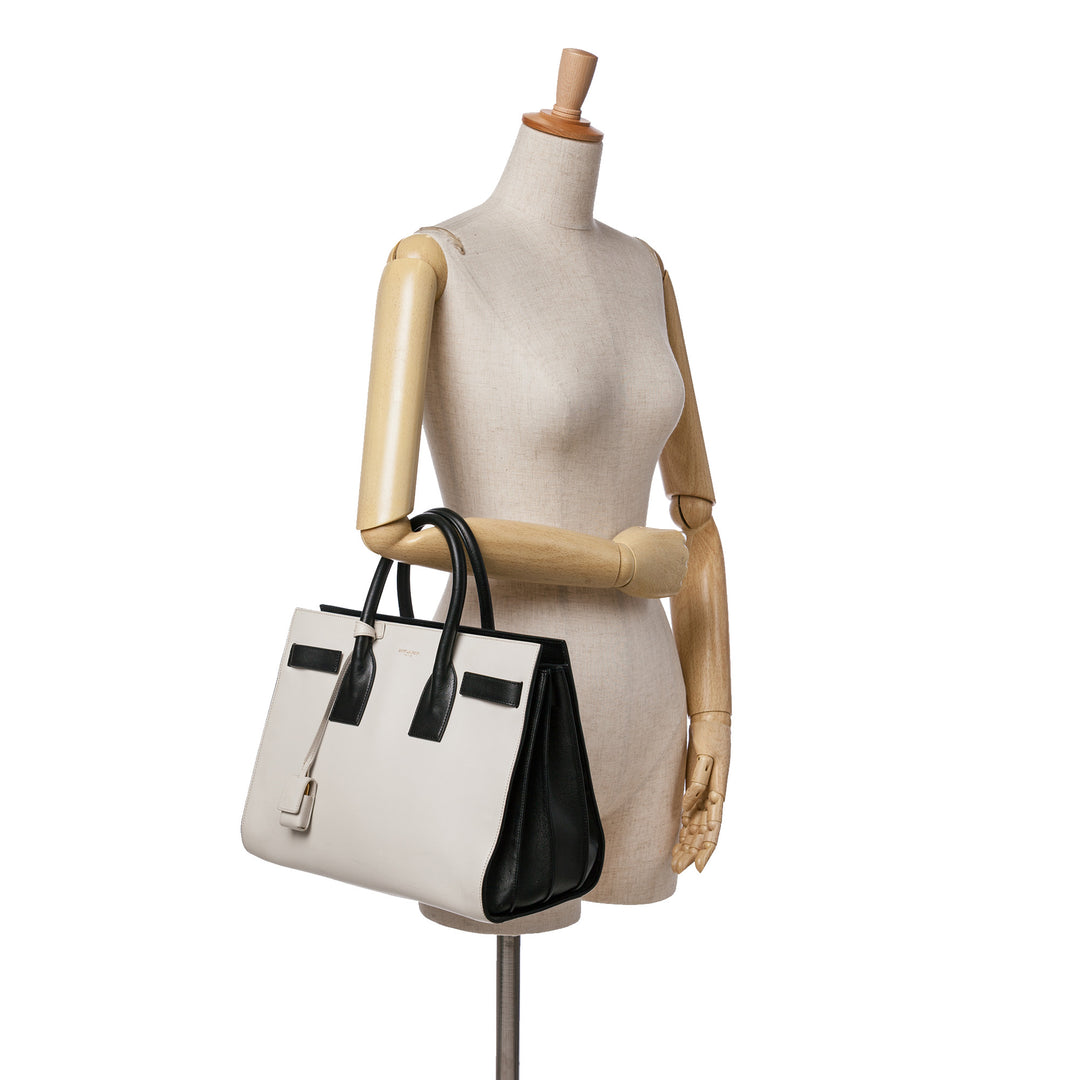 Small Bicolor Leather Sac de Jour Satchel White - Gaby Paris