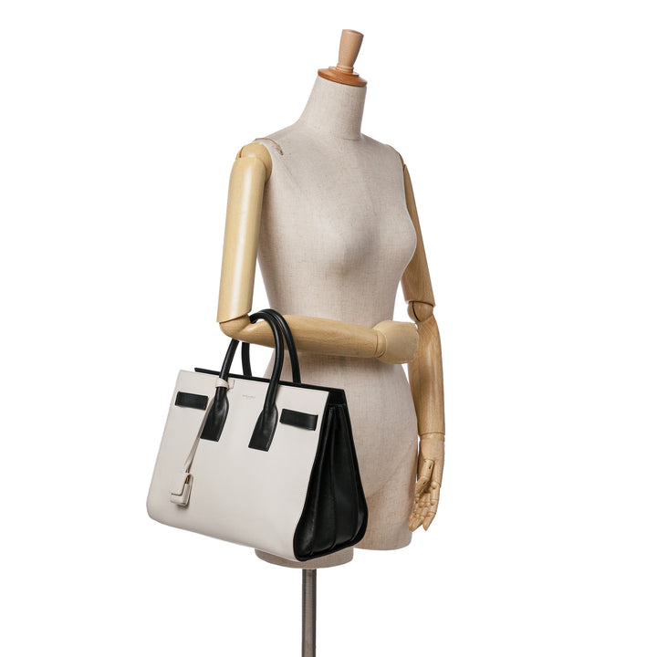 Small Bicolor Leather Sac de Jour Satchel White - Gaby Paris