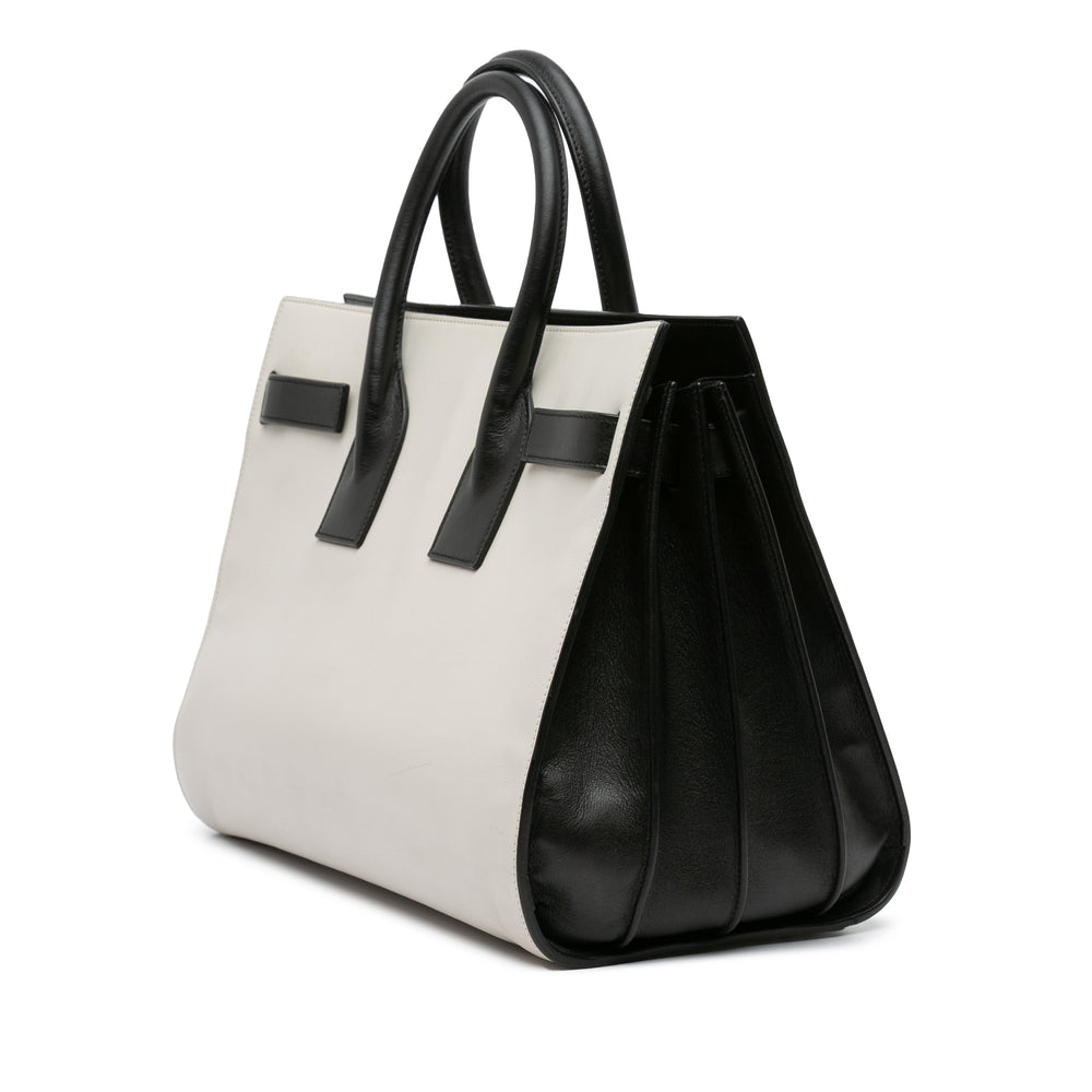 Small Bicolor Leather Sac de Jour Satchel White - Gaby Paris