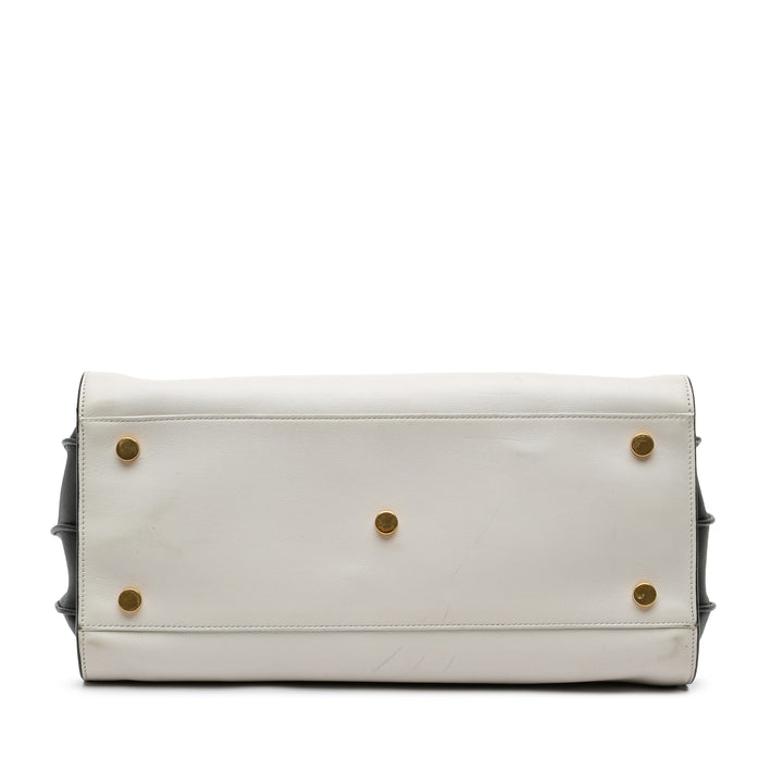 Small Bicolor Leather Sac de Jour Satchel White - Gaby Paris
