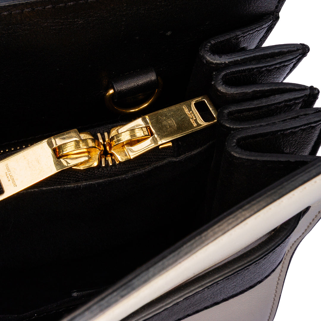 Small Bicolor Leather Sac de Jour Satchel White - Gaby Paris