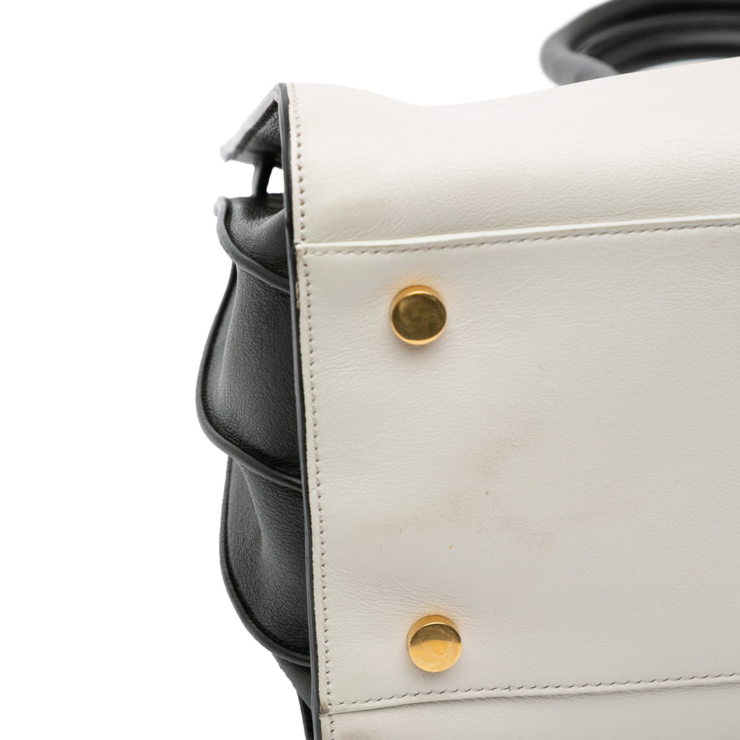 Small Bicolor Leather Sac de Jour Satchel White - Gaby Paris