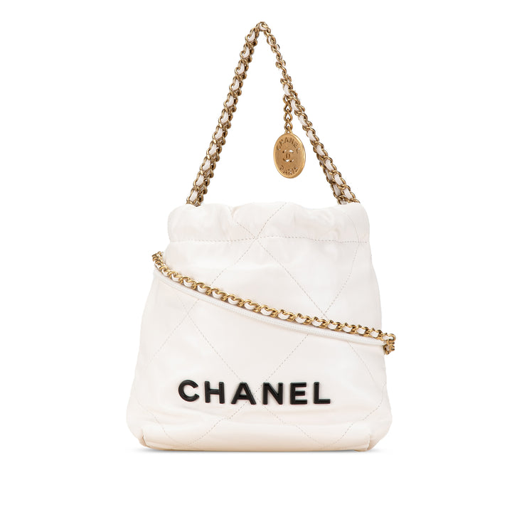 Chanel Mini Shiny Calfskin 22 Hobo White - GABY PARIS