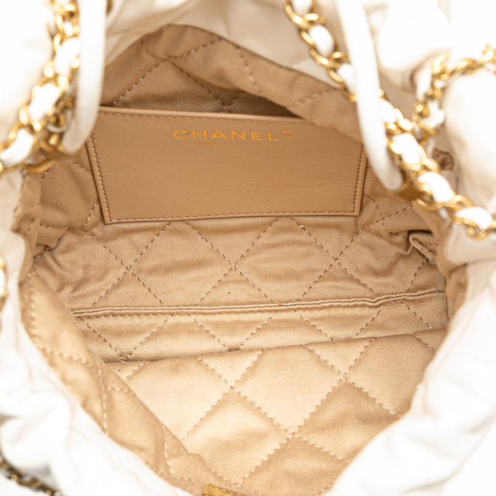 Chanel Mini Shiny Calfskin 22 Hobo White - GABY PARIS