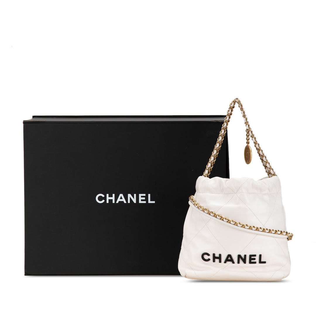 Chanel Mini Shiny Calfskin 22 Hobo White - GABY PARIS