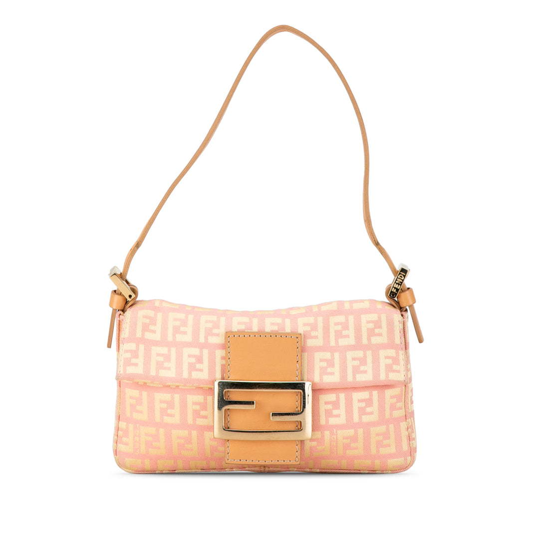 Fendi Mini Zucchino Canvas Baguette Pink - GABY PARIS