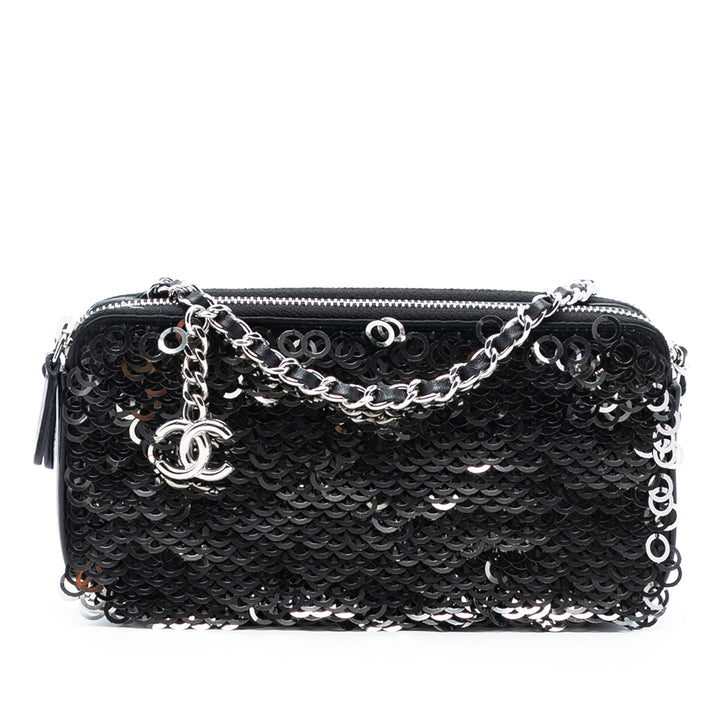 Chanel CC Cuir de veau et Sequins Double Zip Wallet on Chain