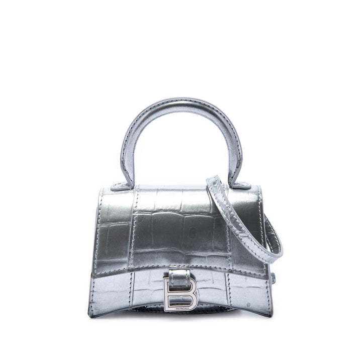 Balenciaga Mini Metallic Croc embossé Cuir de veau Hourglass sac à anse supérieure