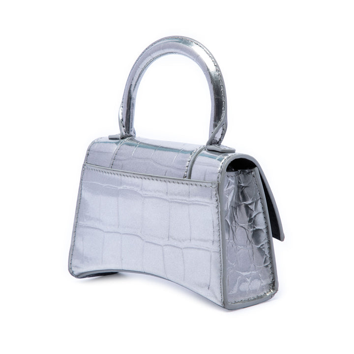 Balenciaga Mini Metallic Croc embossé Cuir de veau Hourglass sac à anse supérieure