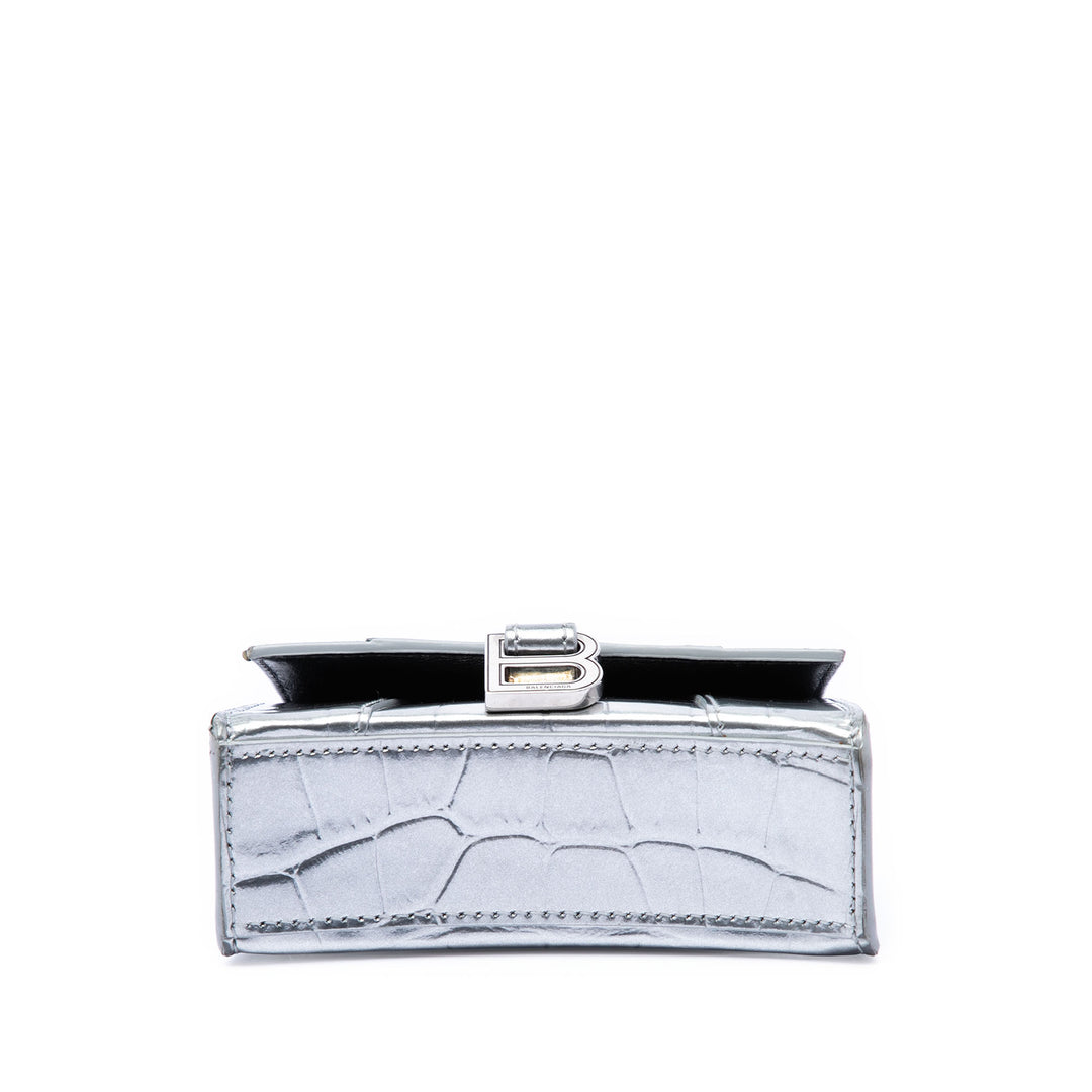 Balenciaga Mini Metallic Croc embossé Cuir de veau Hourglass sac à anse supérieure
