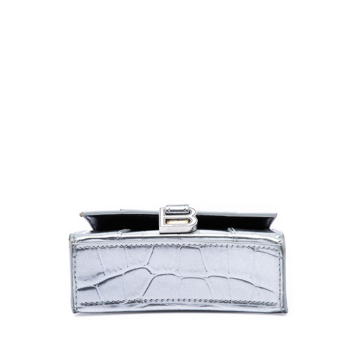 Balenciaga Mini Metallic Croc embossé Cuir de veau Hourglass sac à anse supérieure